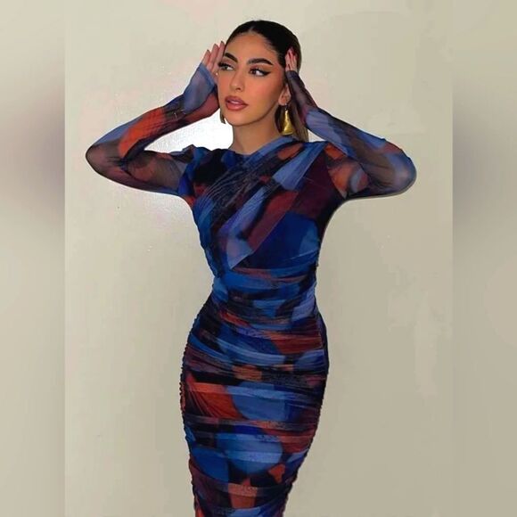 MATCHING SET PRINTED TULLE SKIRT ZARA RED AND BLUE AND WRAP TOP red - Picture 1 of 12